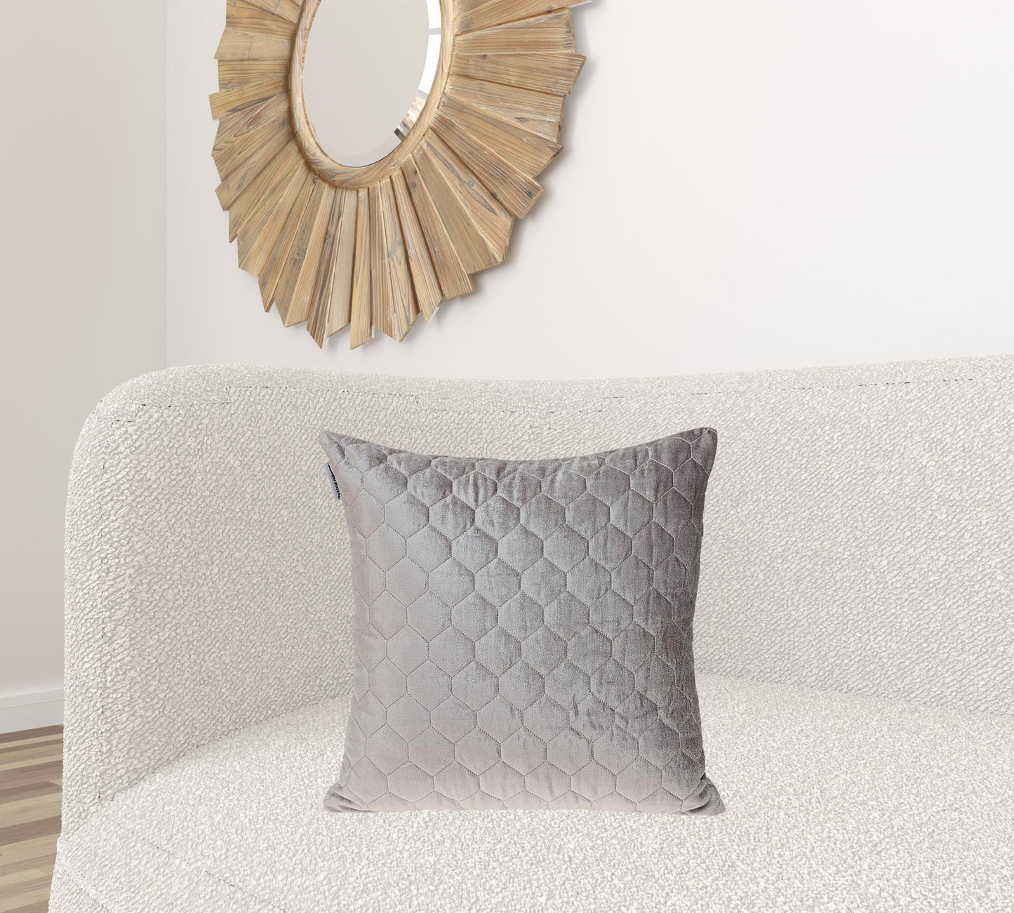 Taupe Tufted Velvet Quilted Throw Pillow