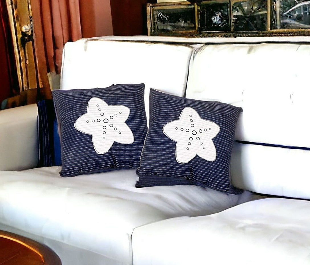 Set of Two Blue and White Starfish Throw Pillows