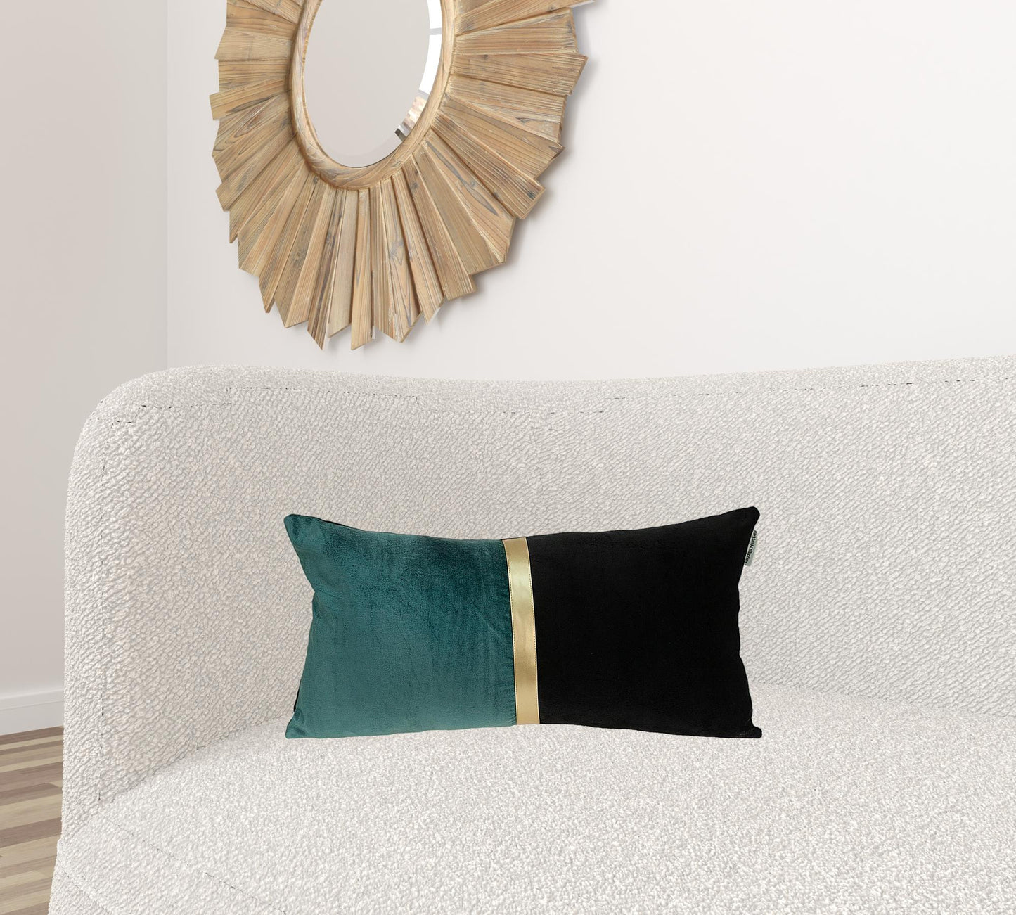 Teal Gold and Black Tufted Velvet Lumbar Pillow