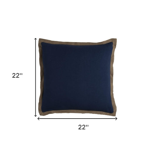 Dark Navy and Natural Jute Throw Pillow