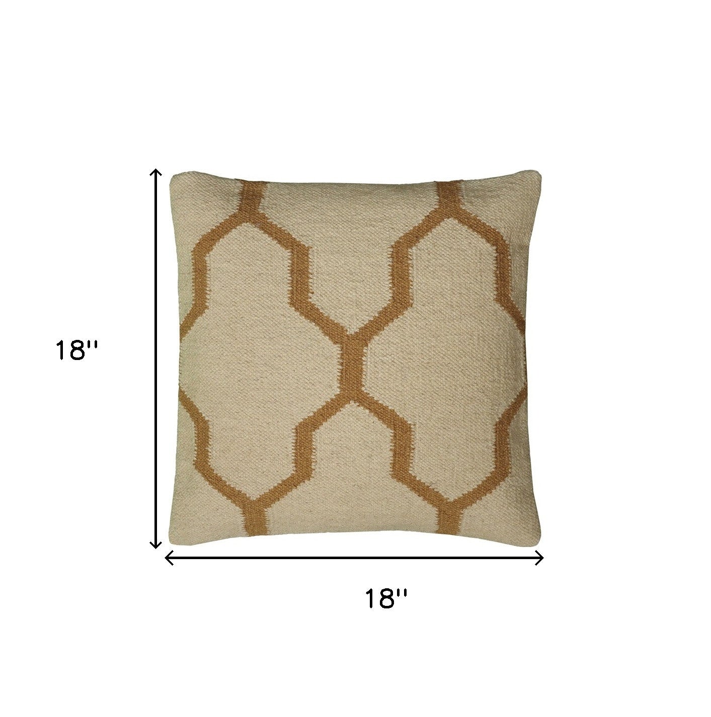 Beige Gold Quatrefoil Down Throw Pillow