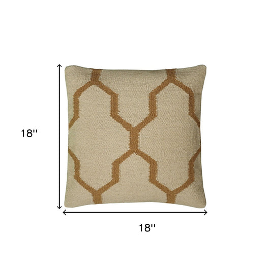 Beige Gold Quatrefoil Down Throw Pillow