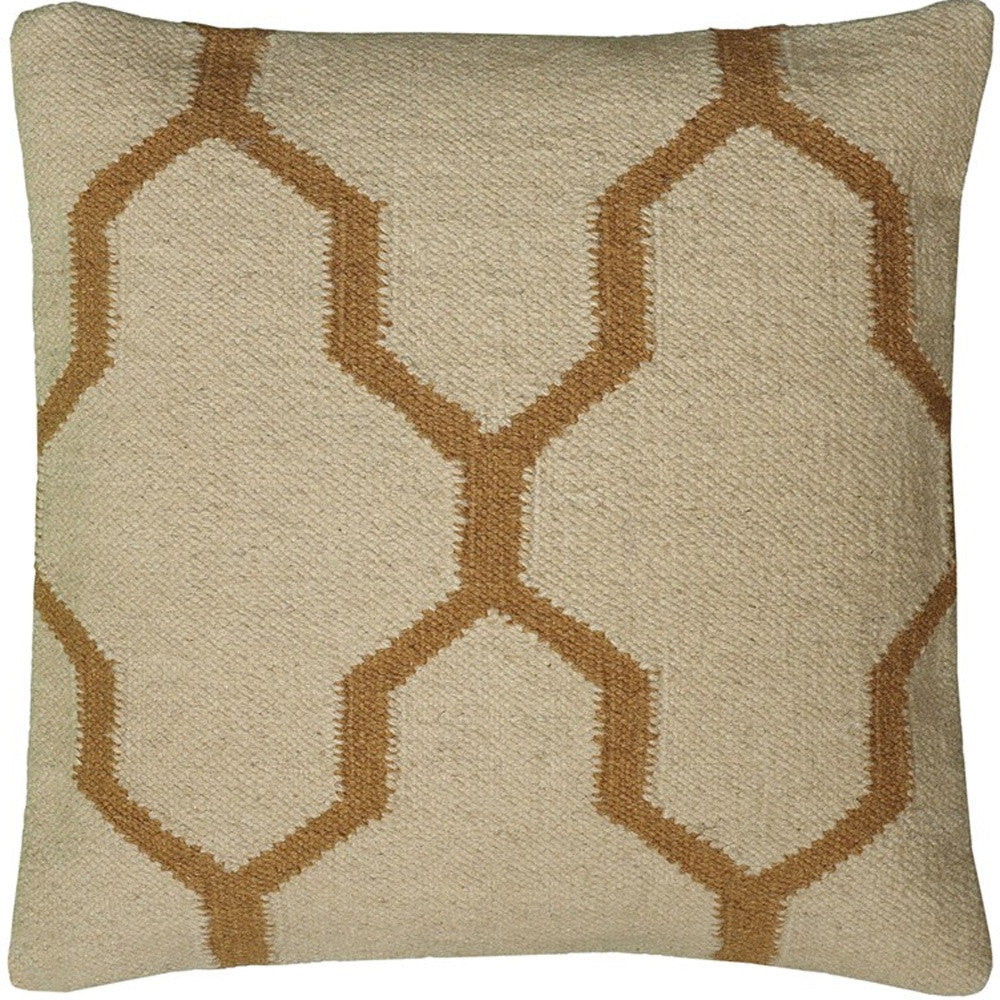 Beige Gold Quatrefoil Down Throw Pillow