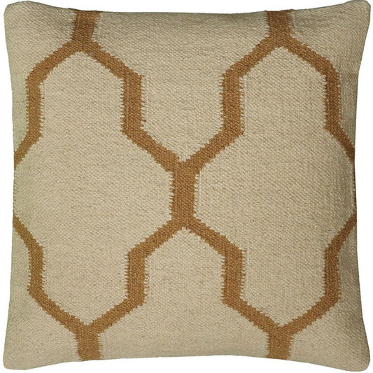 Beige Gold Quatrefoil Down Throw Pillow