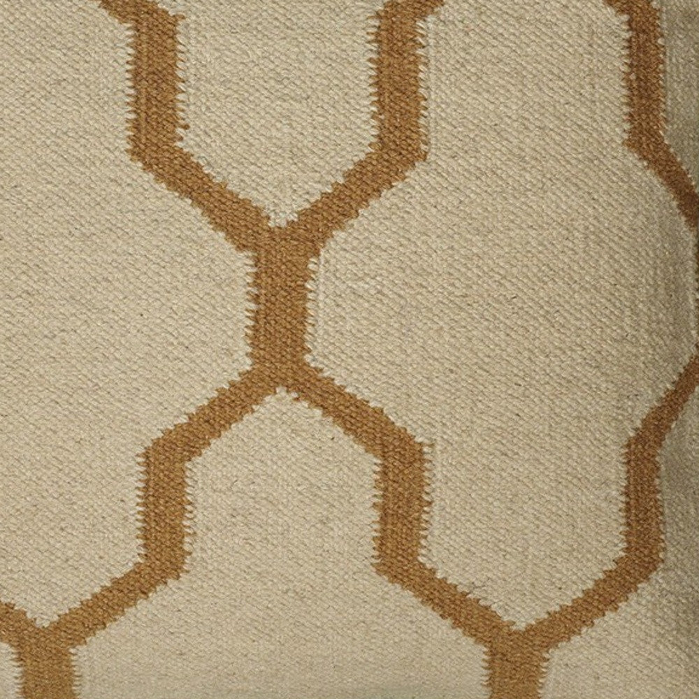Beige Gold Quatrefoil Down Throw Pillow