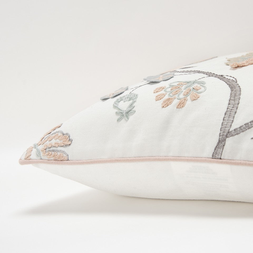 White Floral Jacobean Pattern Throw Pillow