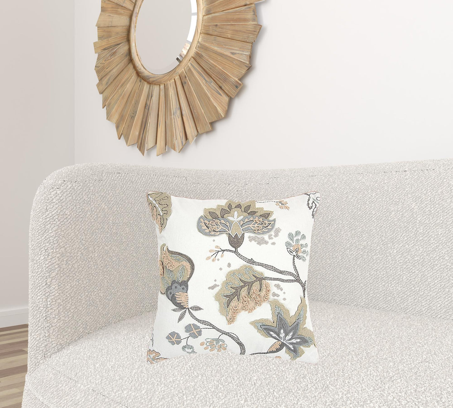 White Floral Jacobean Pattern Throw Pillow