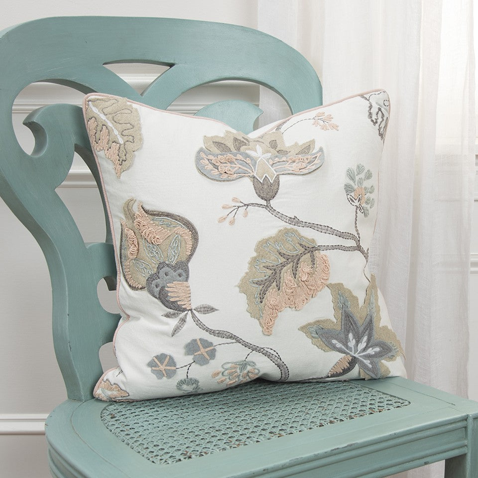 White Floral Jacobean Pattern Throw Pillow