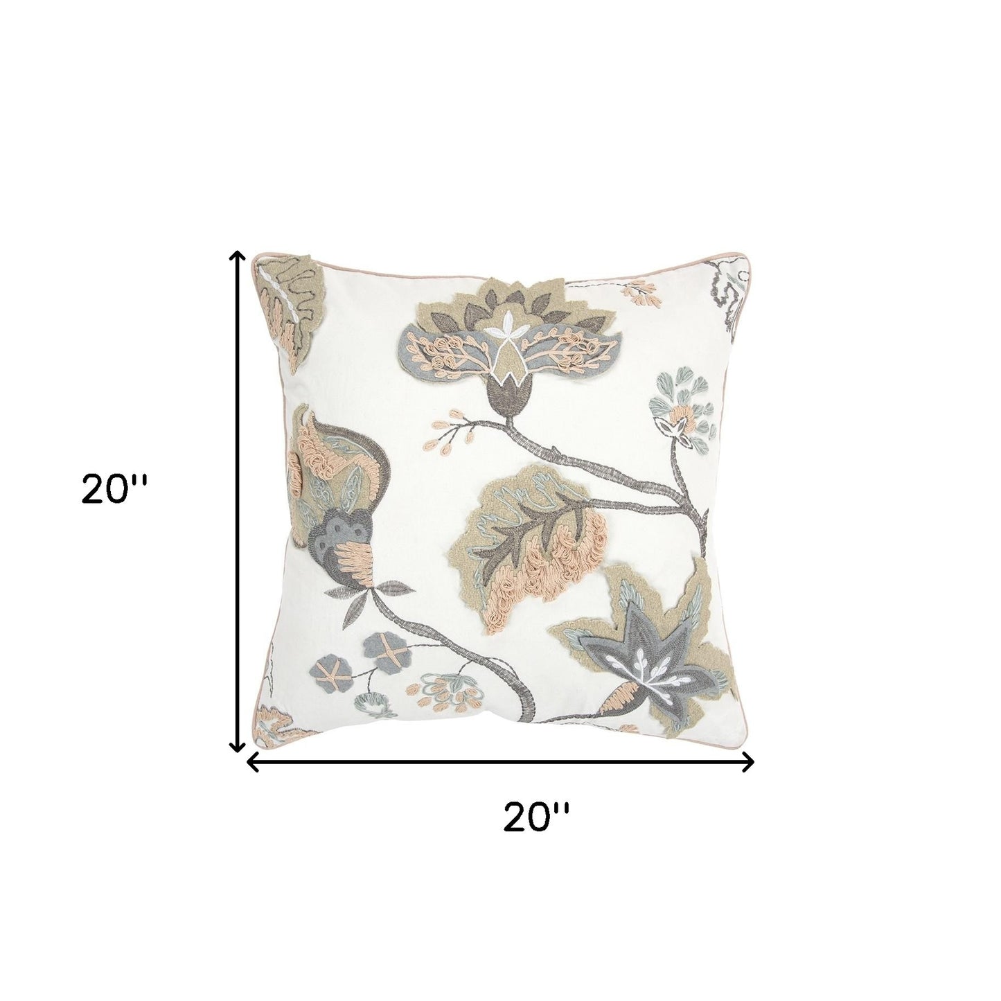 White Floral Jacobean Pattern Throw Pillow