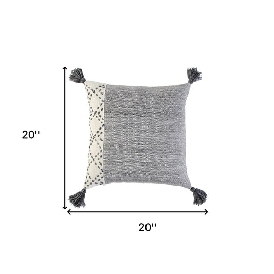 Ivory Gray Accent Stitch Color Block Throw Pillow