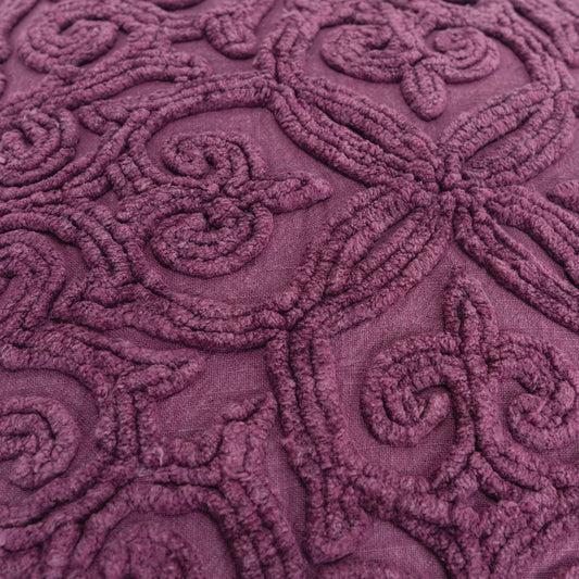 Purple Floral Patterned Heavy Textural Throw Pillow