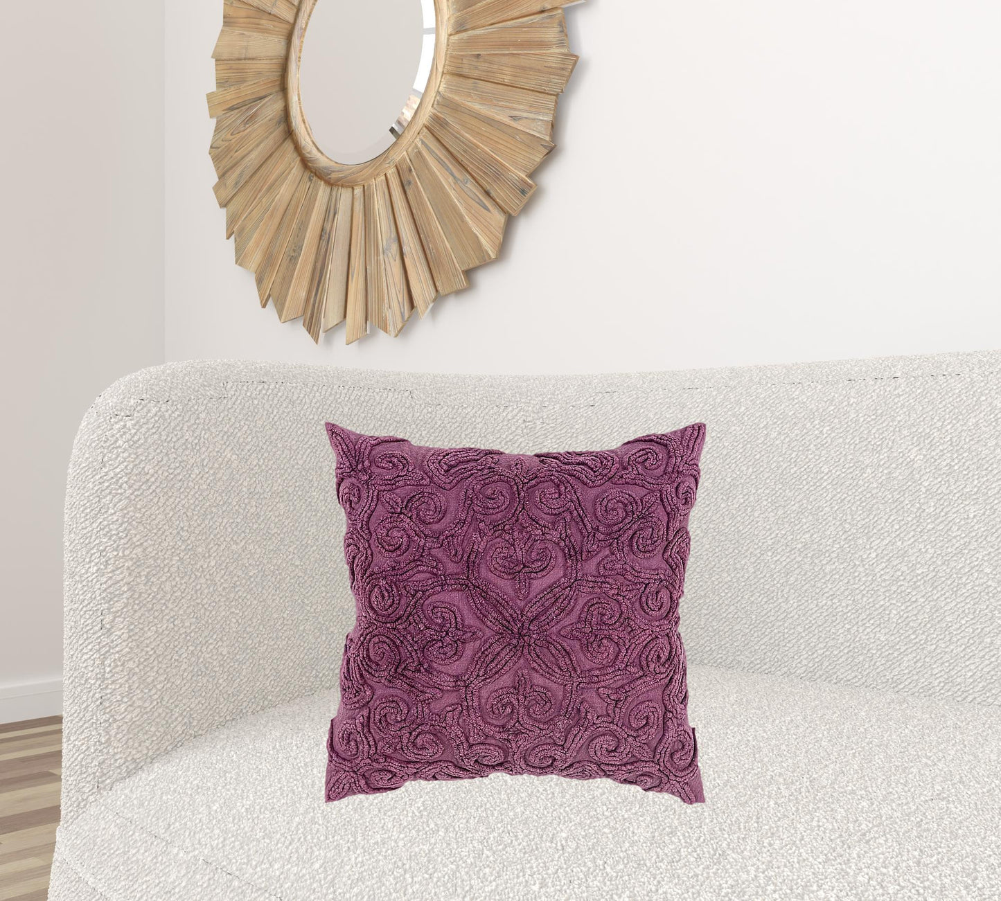 Purple Floral Patterned Heavy Textural Throw Pillow