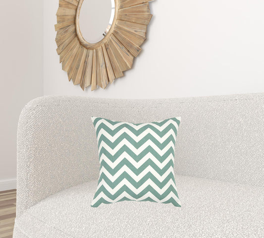 Teal Ivory Chevron Down Filled Throw Pillow