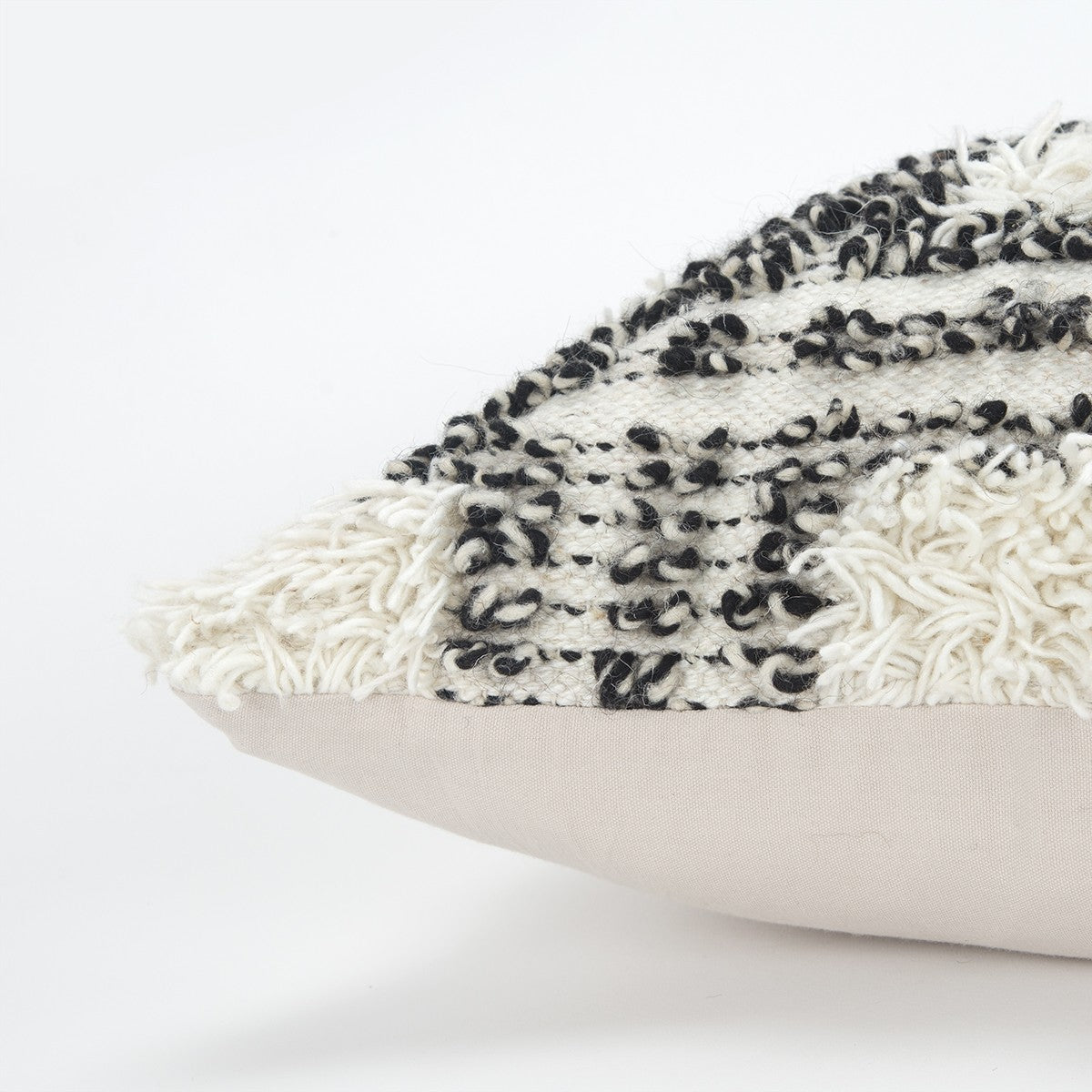 Black and Cream Plaid Super Textured Shag Throw Pillow