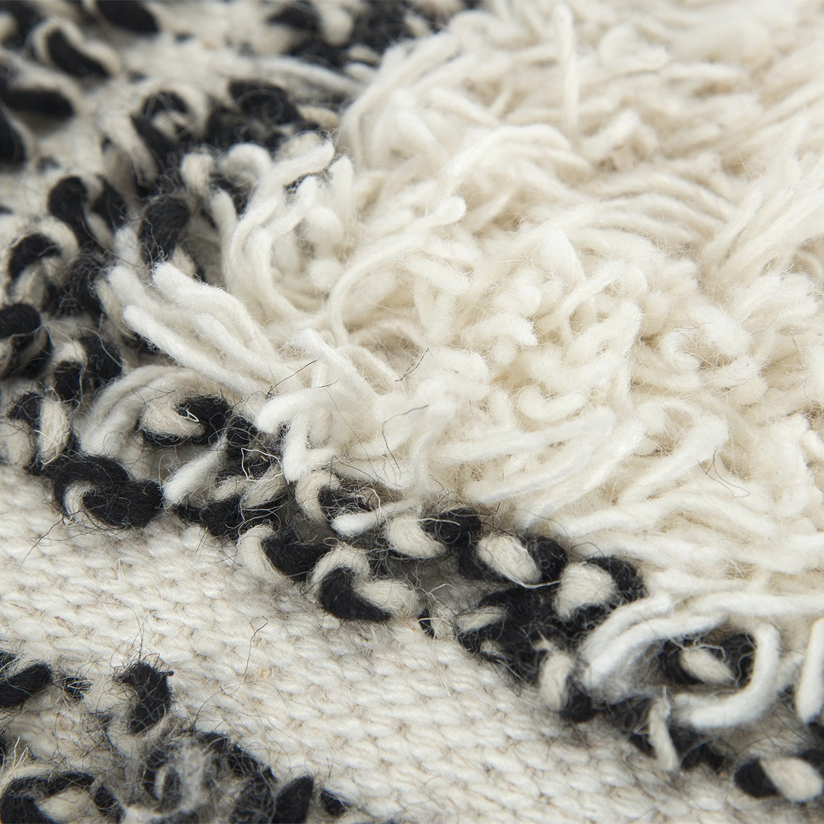 Black and Cream Plaid Super Textured Shag Throw Pillow