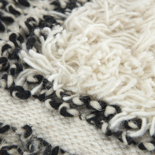 Black and Cream Plaid Super Textured Shag Throw Pillow