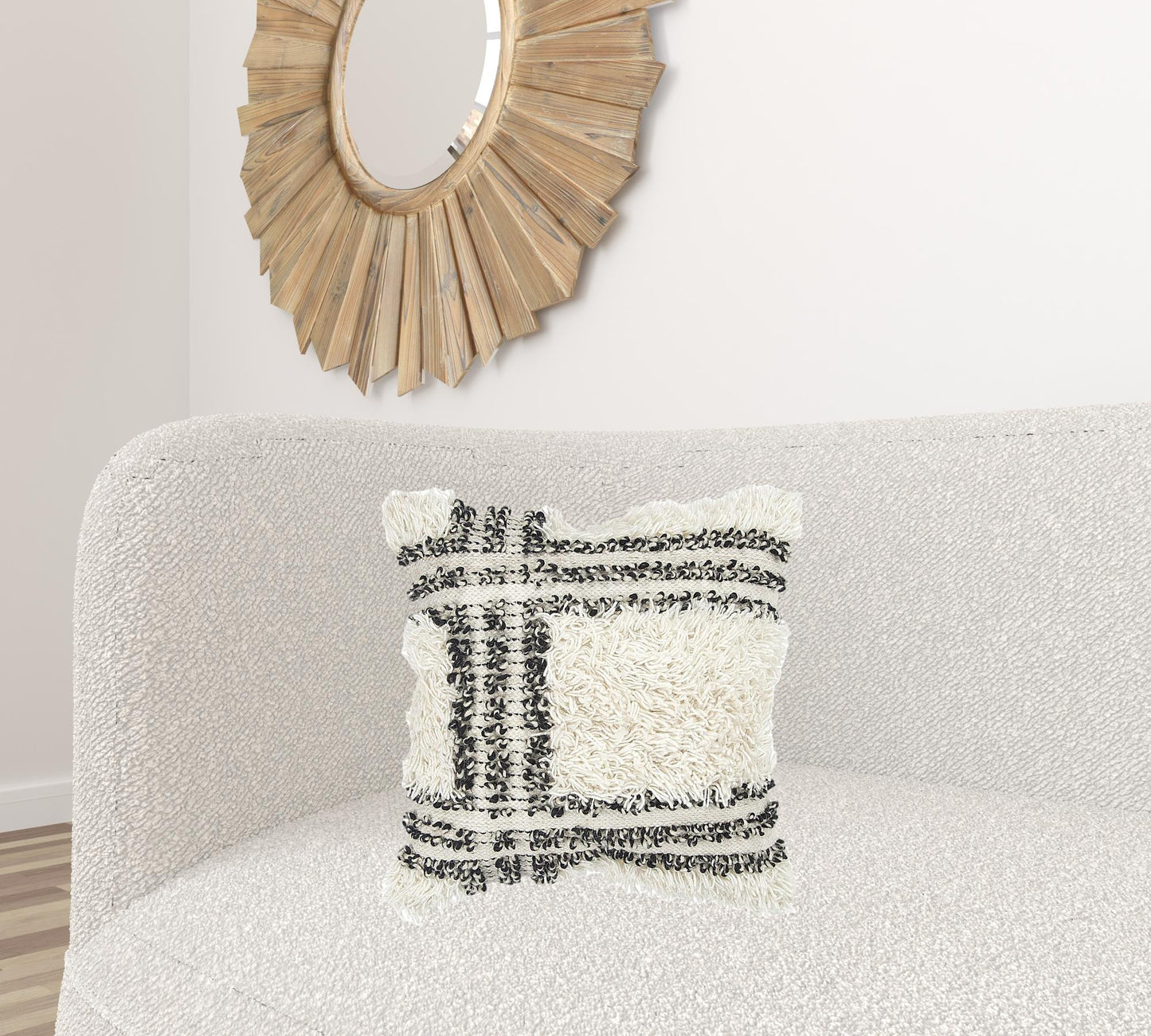 Black and Cream Plaid Super Textured Shag Throw Pillow