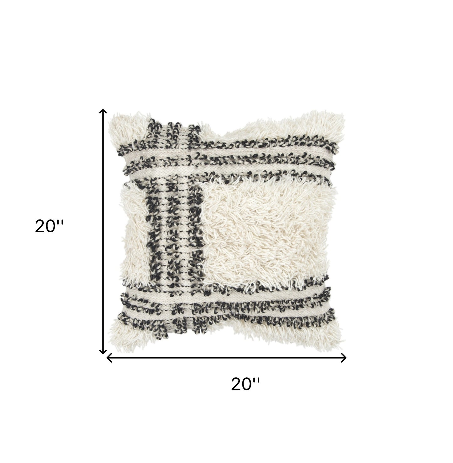 Black and Cream Plaid Super Textured Shag Throw Pillow