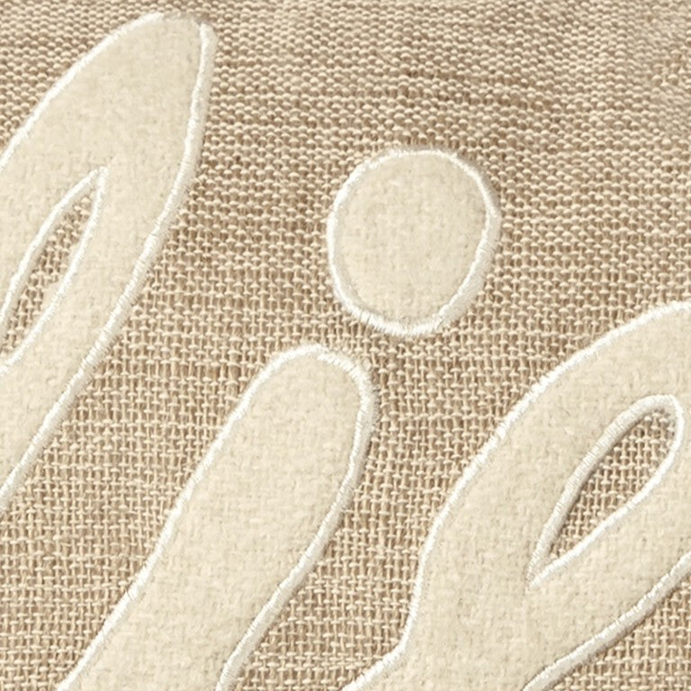 Tan Believe Felt Applique Burlap Throw Pillow