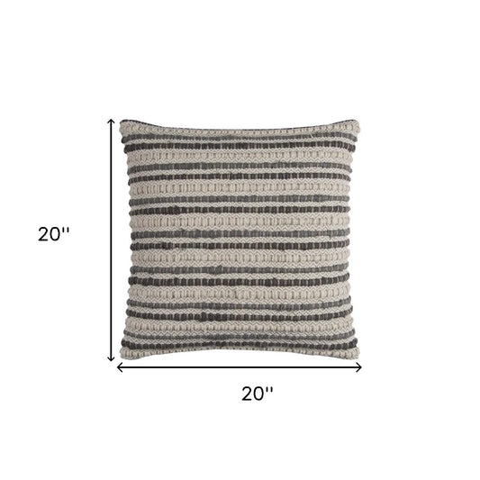 20" Gray Beige Nubby Texture Bands Throw Pillow