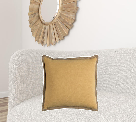 Yellow Beige and Natural Jute Throw Pillow