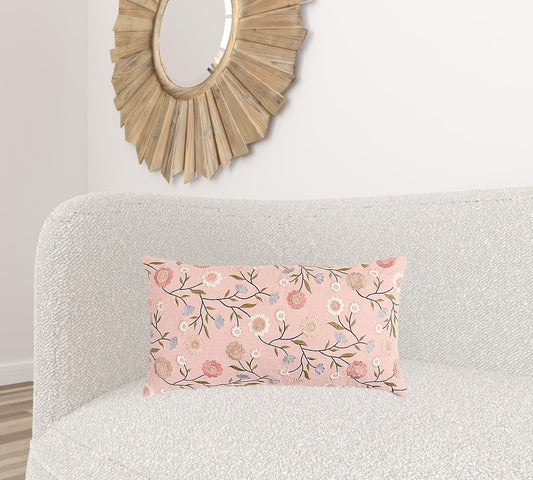 Blush Floral Embroidered Lumbar Pillow