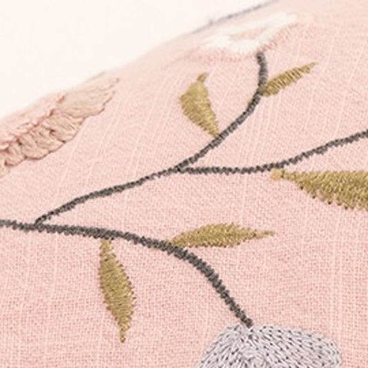 Blush Floral Embroidered Lumbar Pillow