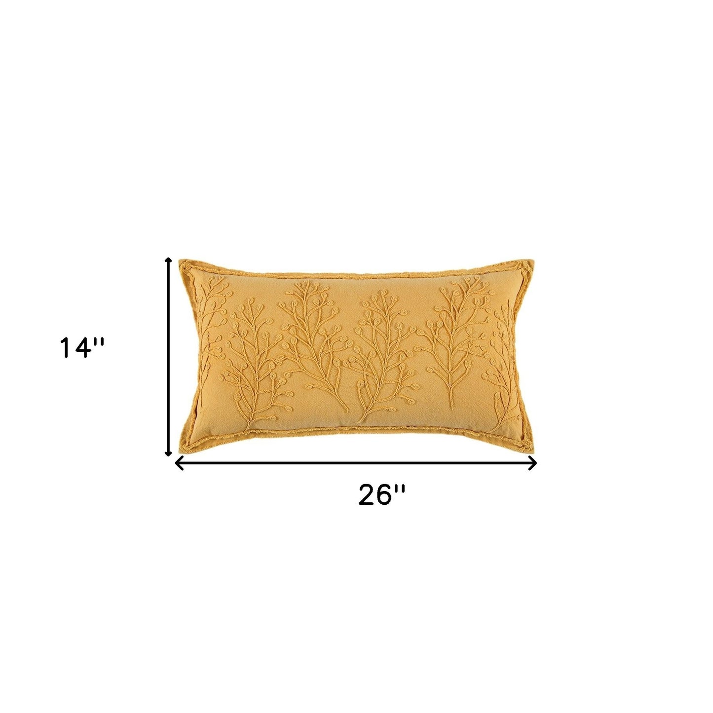 Yellow Botanical Pattern Embroidered Lumbar Pillow