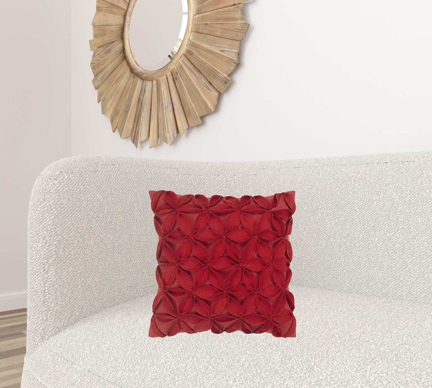 Red Pinwheel Floral Petal Down Throw Pillow