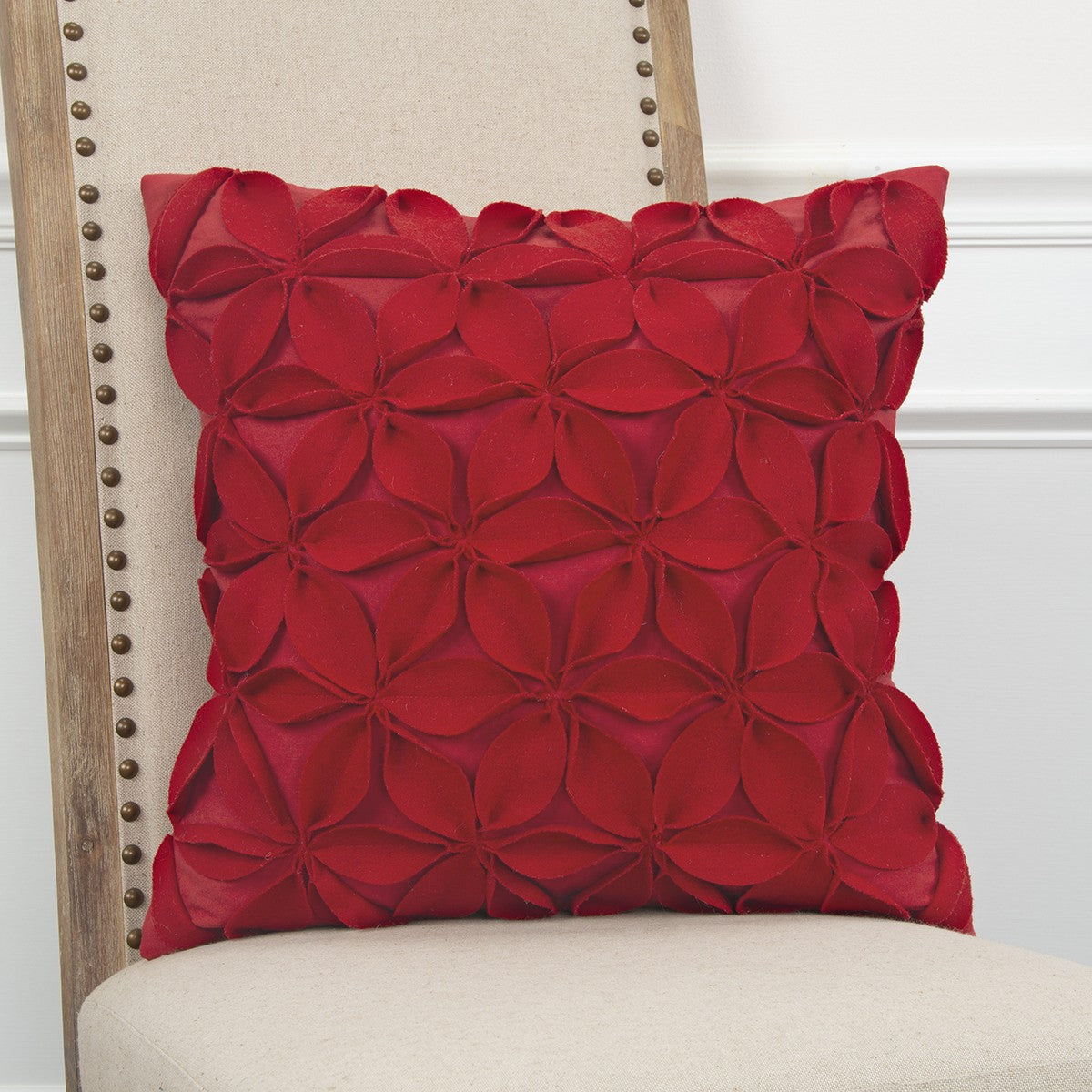 Red Pinwheel Floral Petal Down Throw Pillow