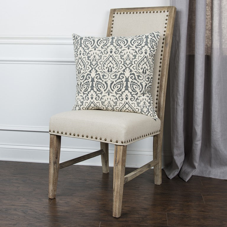 Gray White Distressed Damask Throw Pillow