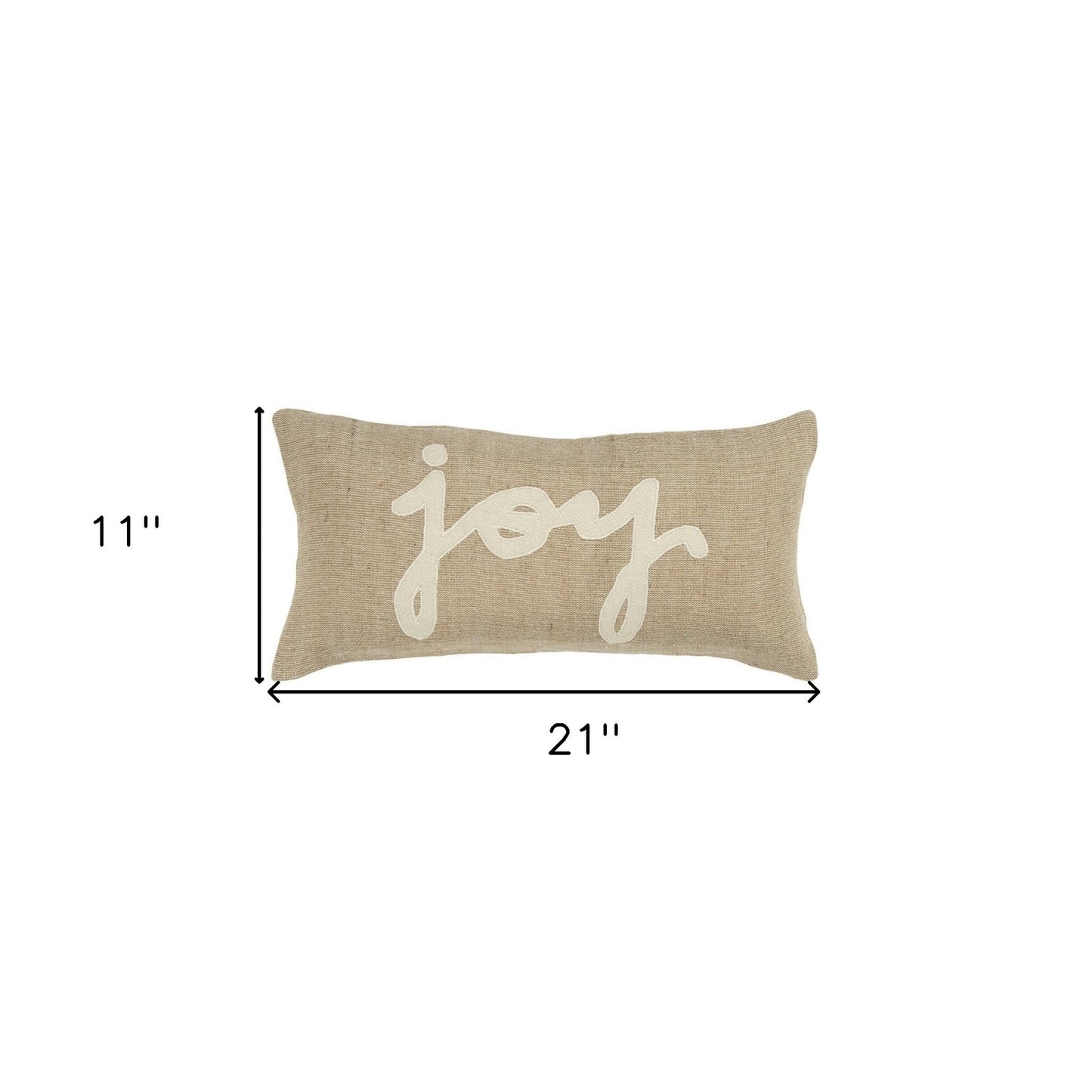 Tan Joy Felt Applique Burlap Lumbar Pillow