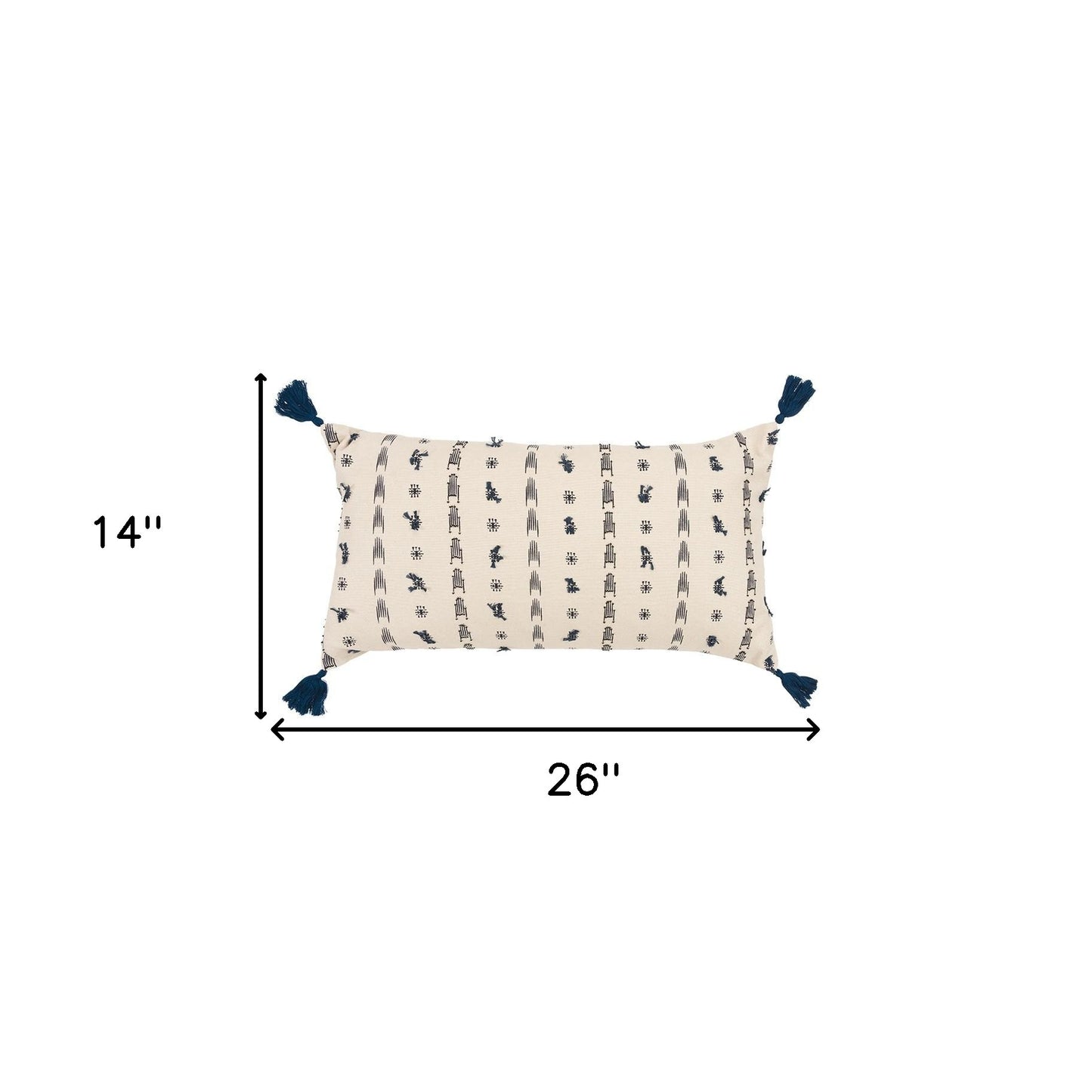 Blue Beige Tribal Inspired Tasseled Lumbar Pillow