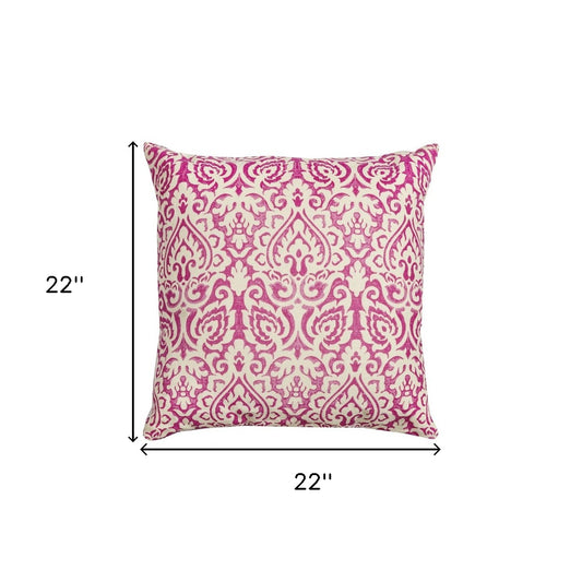 Pink White Distressed Damask Throw Pillow