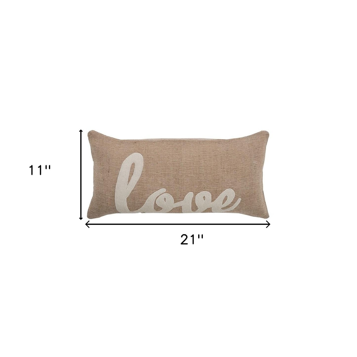 Tan Love Felt Applique Burlap Throw Pillow