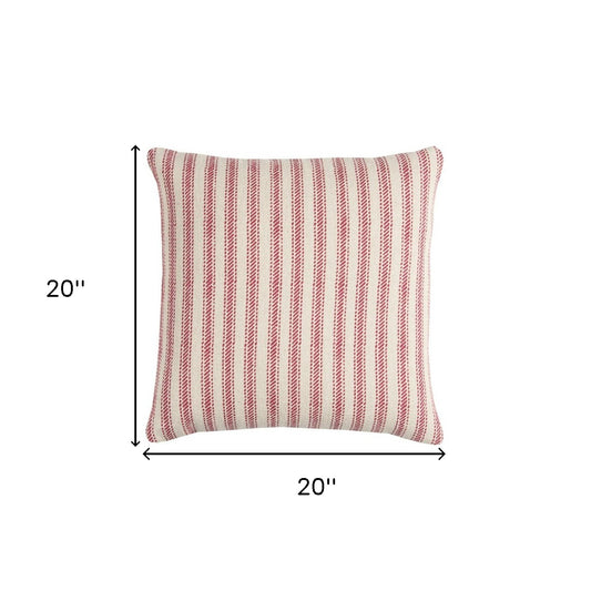 Red Natural Ticking Stripe Throw Pillow