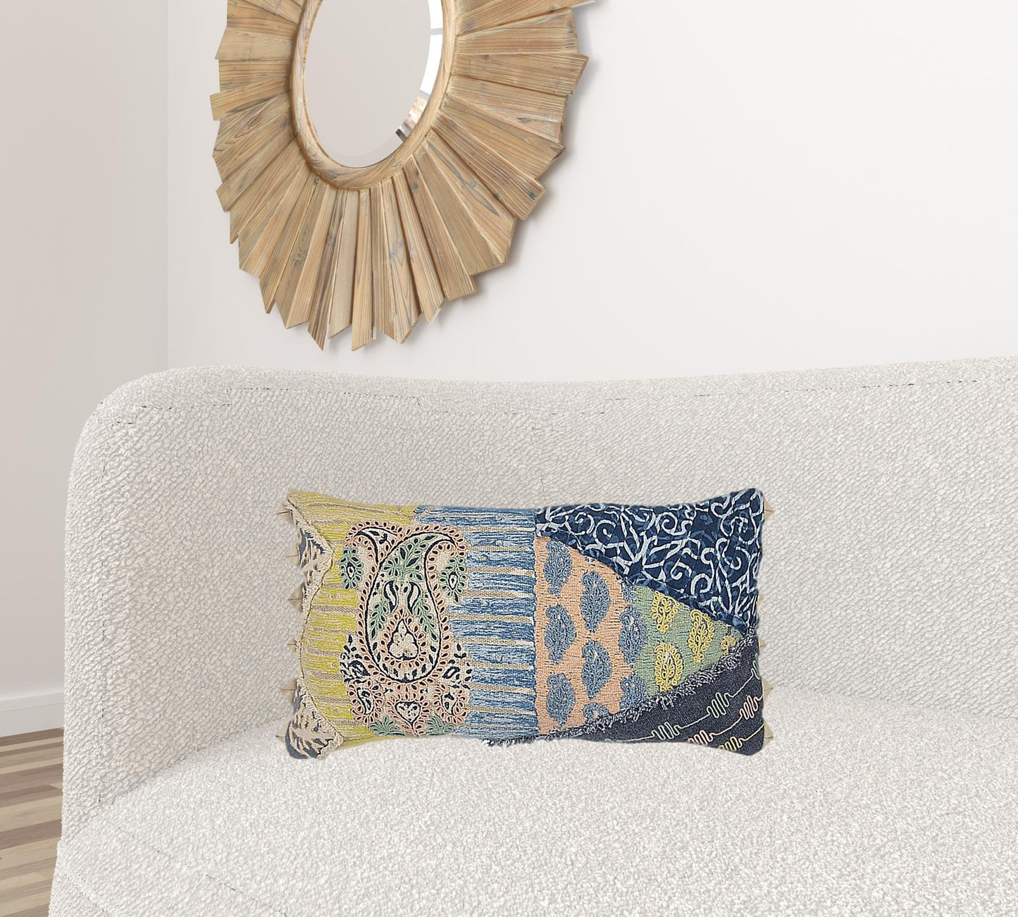 Yellow Navy Whimsical Collage Lumbar Pillow