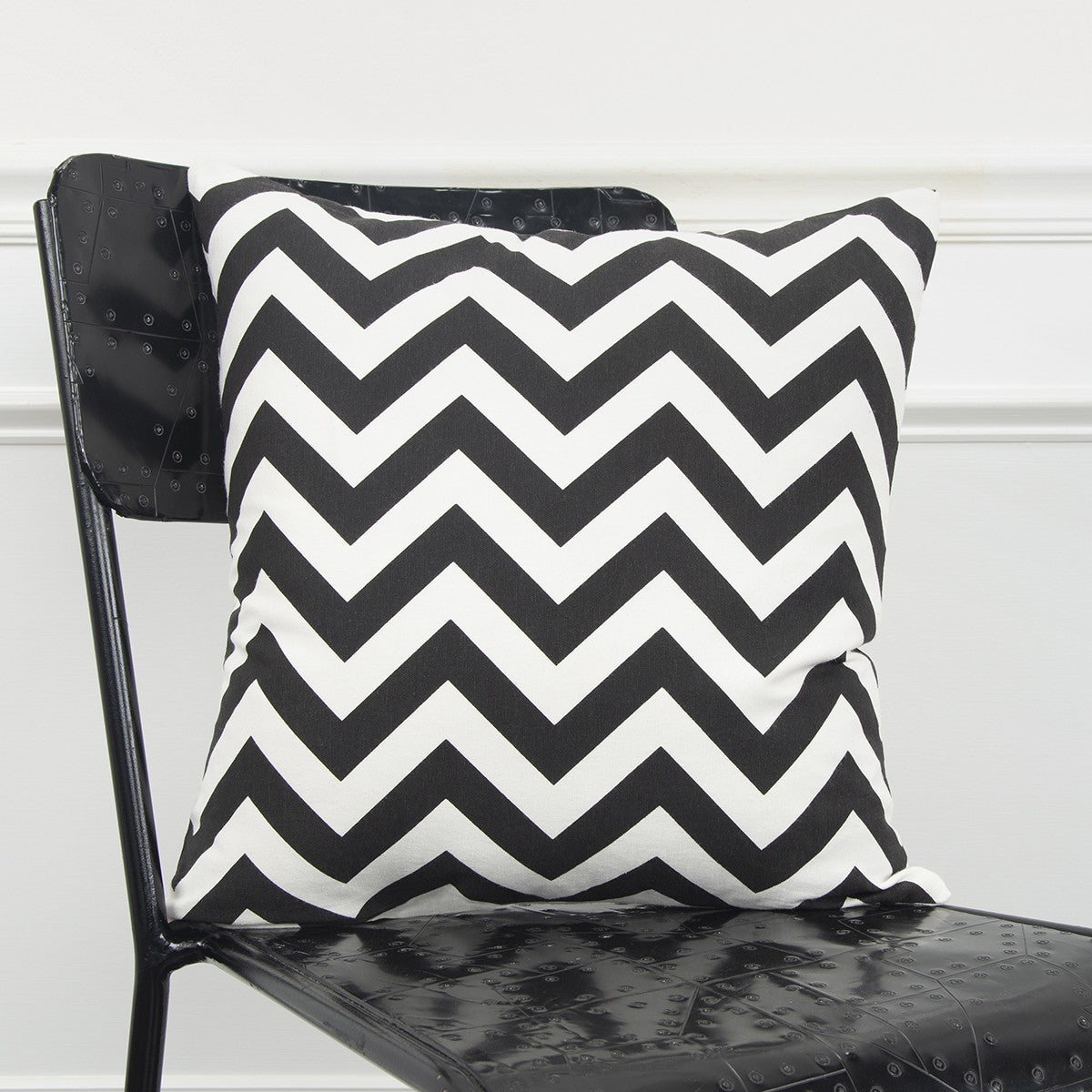 Black Ivory Chevron Down Filled Throw Pillow