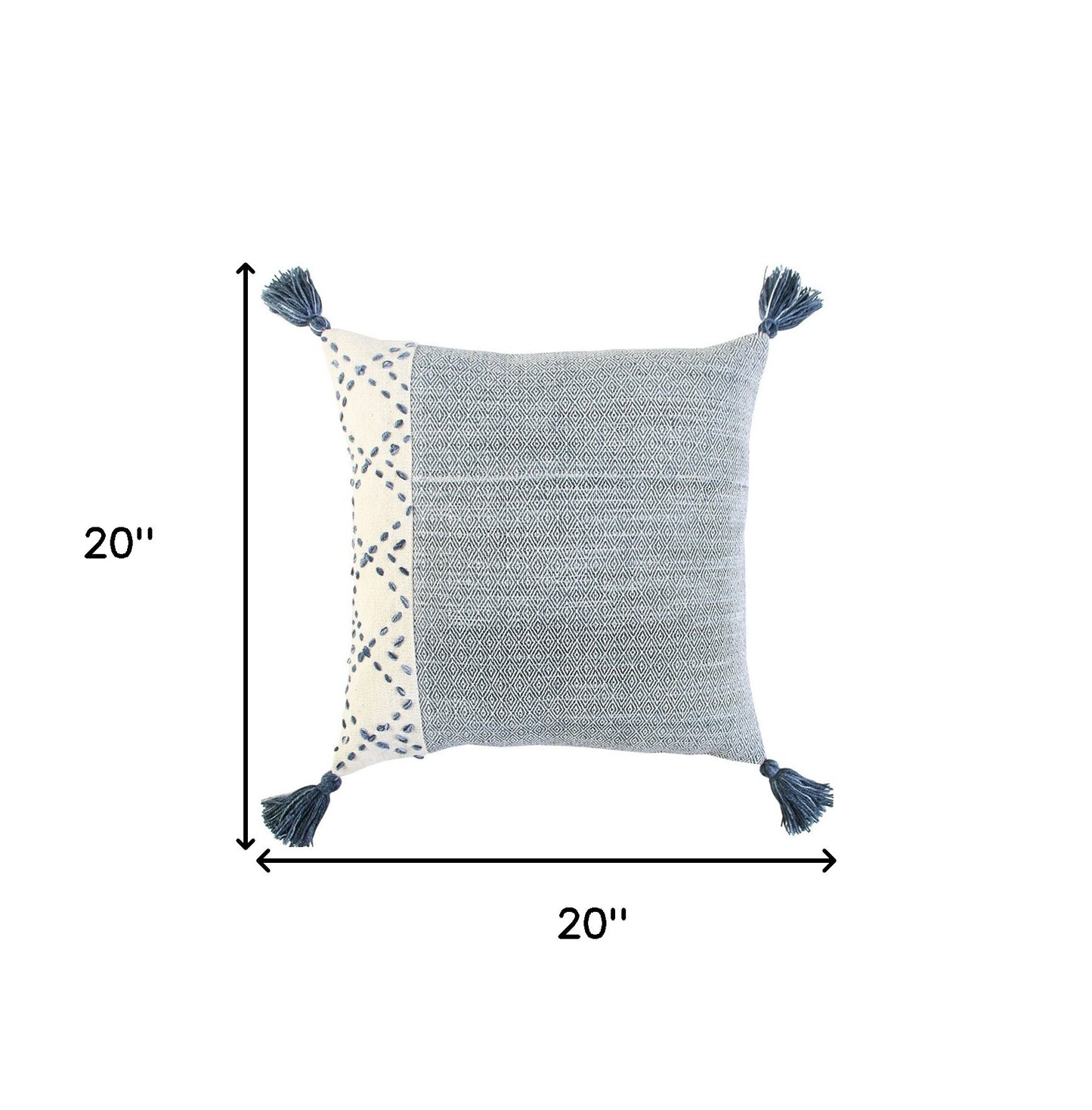 Ivory Blue Accent Stitch Color Block Throw Pillow