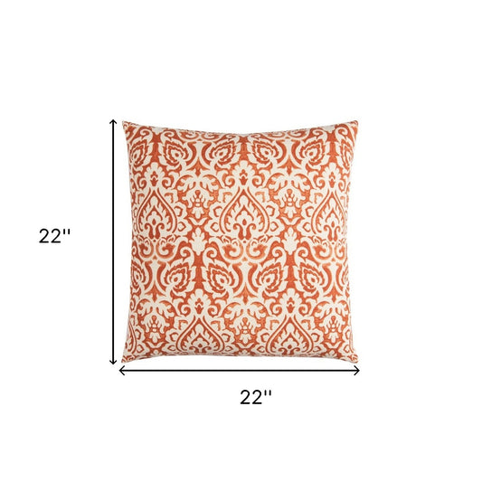 Orange White Distressed Damask Throw Pillow