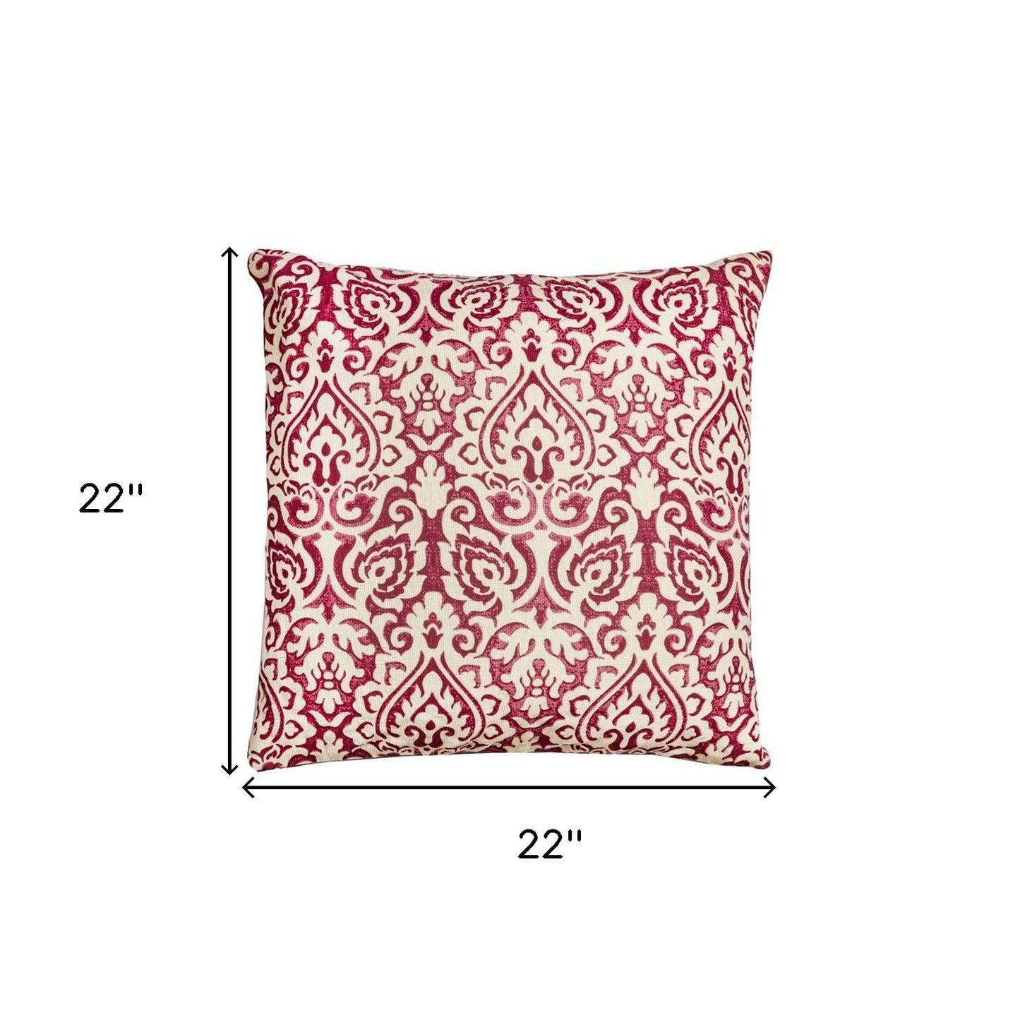 Red White Distressed Damask Throw Pillow