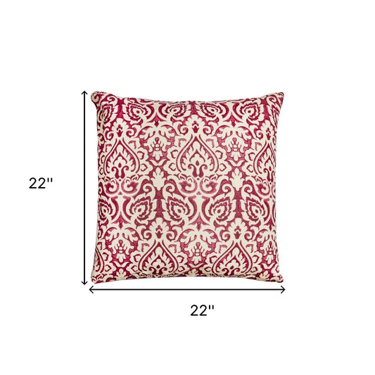 Red White Distressed Damask Throw Pillow
