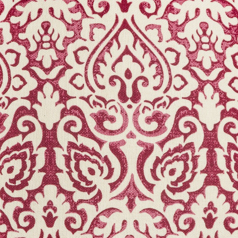 Red White Distressed Damask Throw Pillow