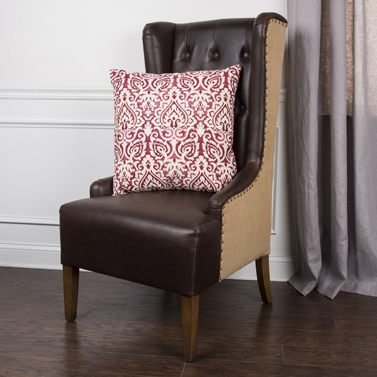 Red White Distressed Damask Throw Pillow