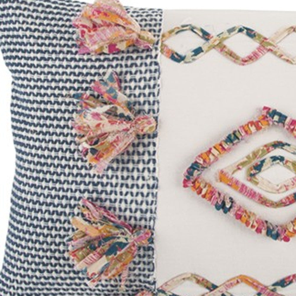 Blue White Diamond Tasseled Lumbar Pillow