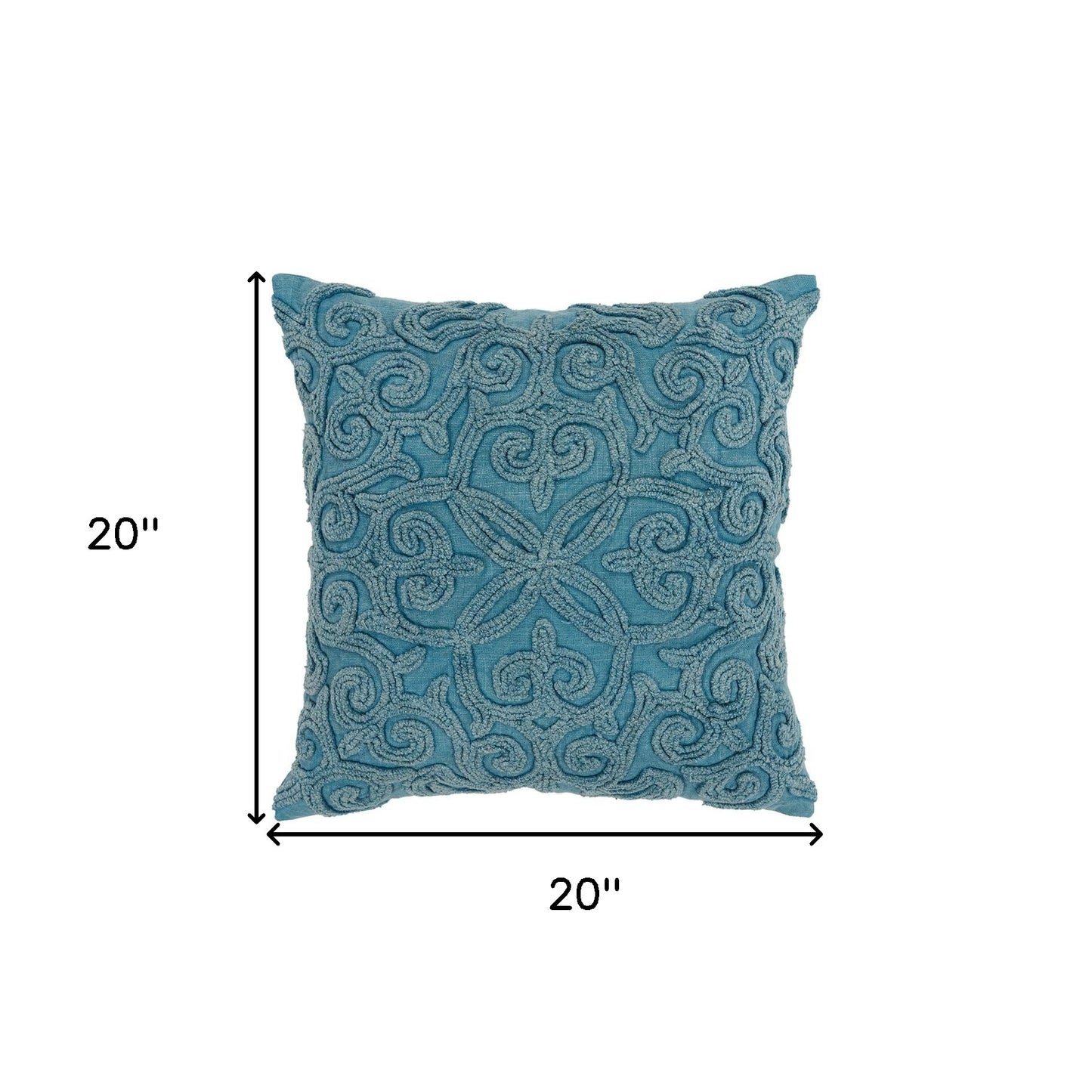 Blue Floral Patterned Heavy Textural Throw Pillow