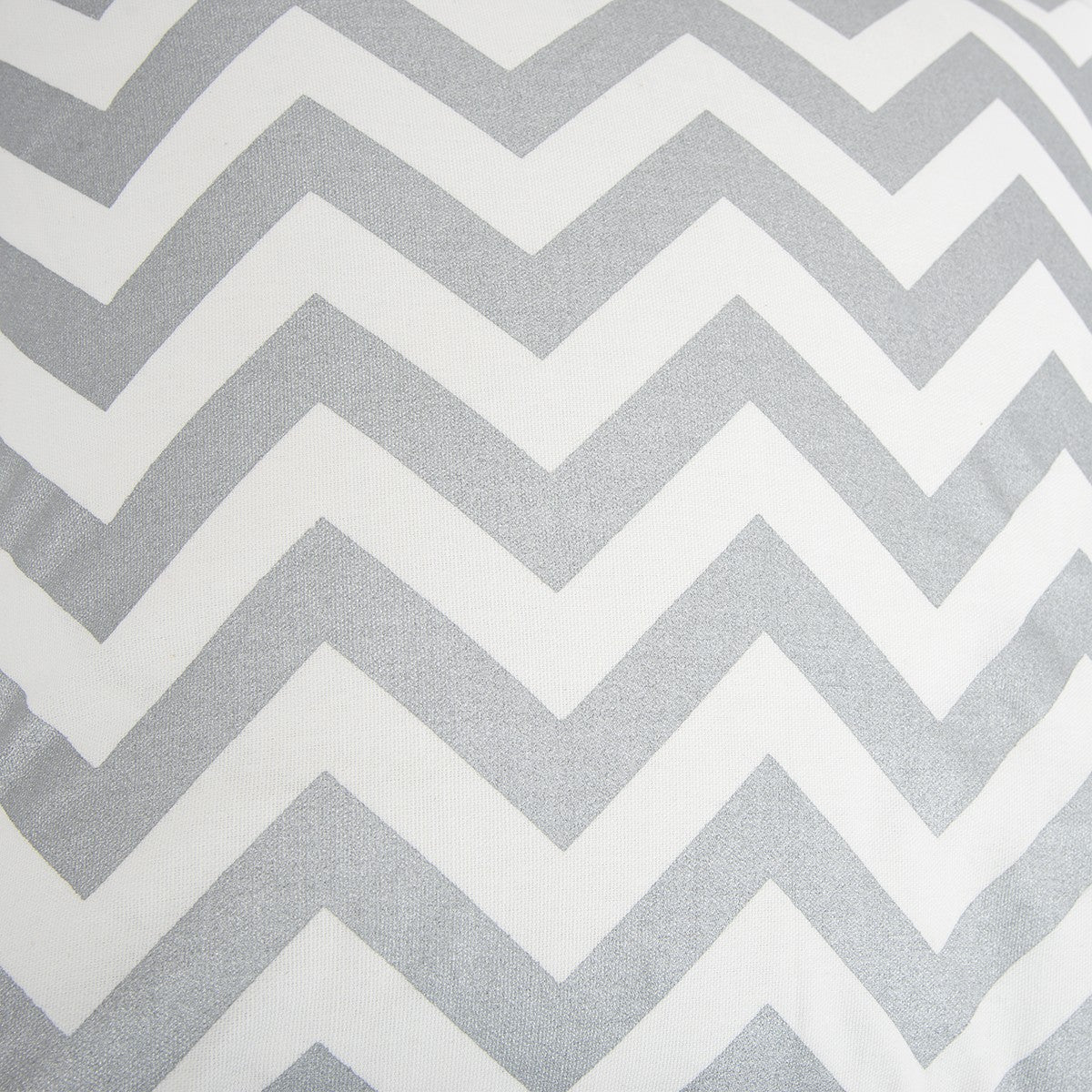 Silver Ivory Chevron Down Filled Throw Pillow