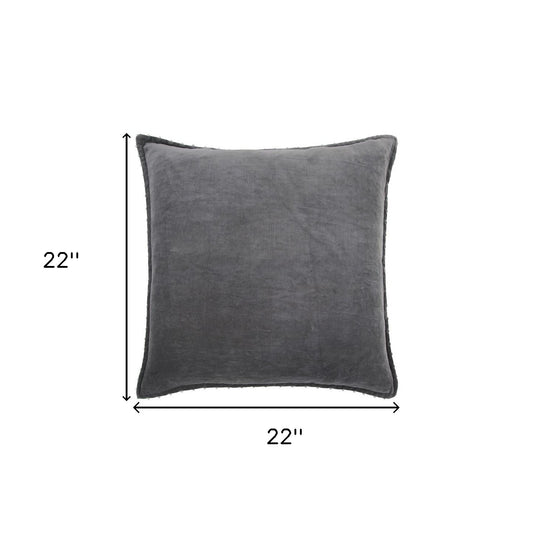 Dark Gray Solid Pearl Beaded Edge Throw Pillow