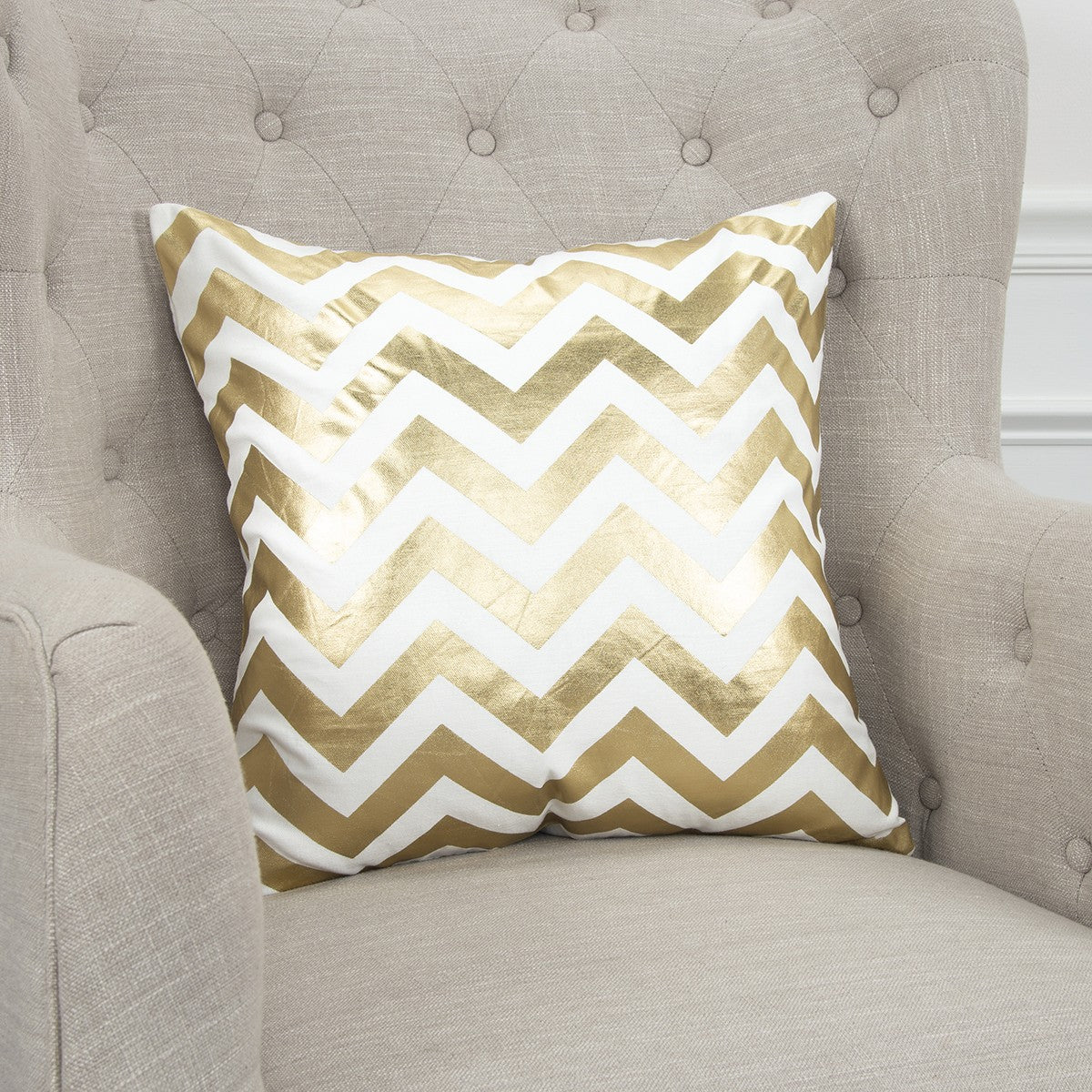 Gold Ivory Chevron Down Filled Throw Pillow