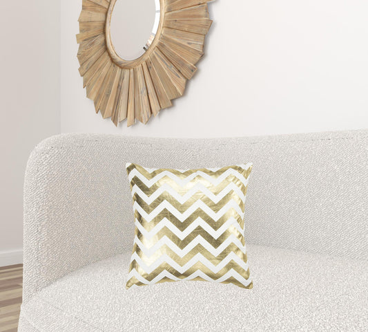 Gold Ivory Chevron Down Filled Throw Pillow